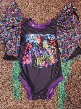 Hocus Pocus Inspired Black & Purple Sequin Kids Costume Bodysuit